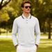 Men's Breathable Jacquard Polo Shirt - Loose Fit Long Sleeve Casual Top For Golf & Everyday Wear_voghion.com