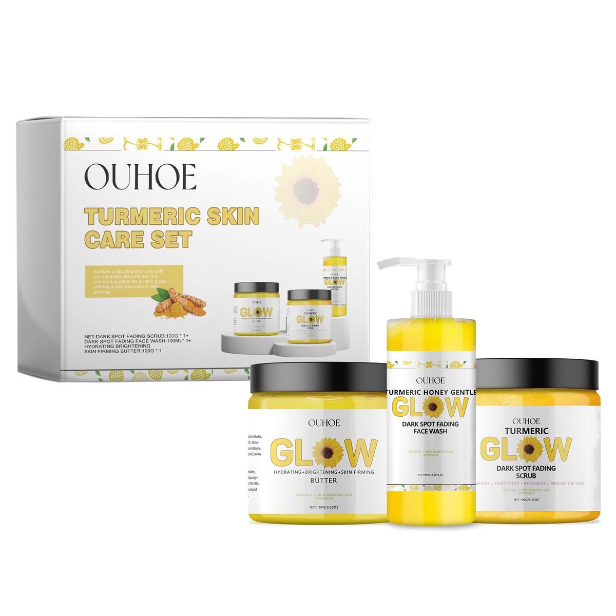 OUHOE Turmeric Skincare Refreshing, Cleaning, Moisturizing, Controlling Oil, Desalinating Fine Lines, Firming,_voghion.com