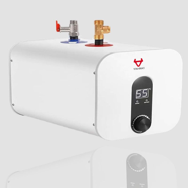 Chauffe-eau électrique intelligent 4,2 gallons pour camping-car, camping-car, extérieur, point d'utilisation, chauffe-eau instantané 15 L, prise de sécurité, chaudière, lavage sous évier, conception compacte_voghion.com