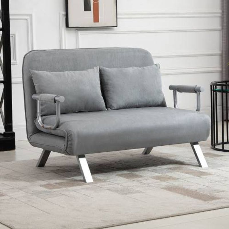 HOMCOM Sofa Bed Two-seater Bed Function & Pillow, Adjustable Sofa, Up To 150kg, Light Grey_voghion.com