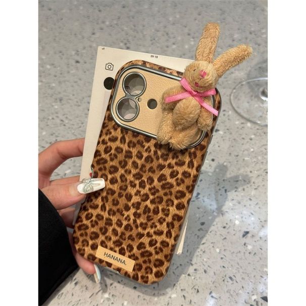 Custodia personalizzata con stampa leopardata a forma di coniglietto di peluche per iPhone 16 Pro Max, Apple 15 e 14._voghion.com