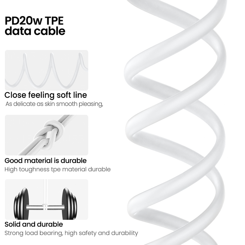 PD 20W USB C cable for iPhone Type C to 8 battery phone charger Kable TPE Quick 2.4A fast charging cable for i_voghion.com