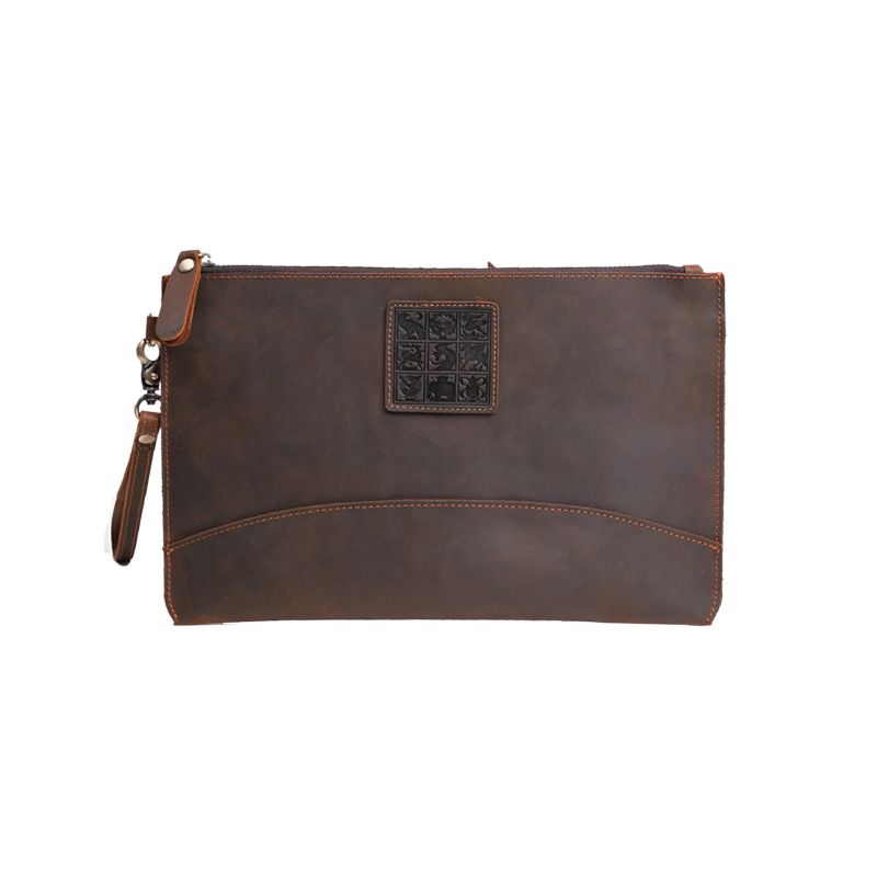 Original Simple mode rétro hommes tête de vache en cuir véritable affaires décontracté grande capacité sac de bracelet_voghion.com
