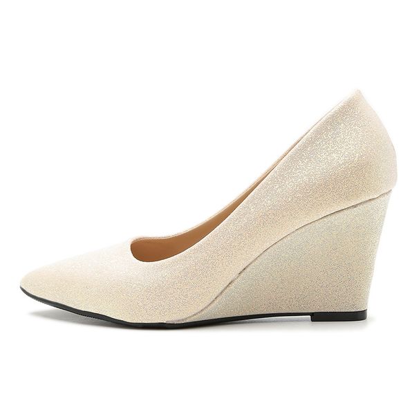 Scarpe da donna con tacco spesso e punta a punta, con plateau, per passeggiate casual, comode slip-on, in argento, rosa e beige, taglie dalla 36 alla 43_voghion.com