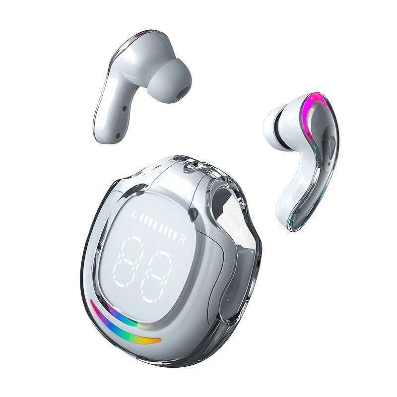 5.4 Wireless Earbuds Built-in Ambient Lighting Sports Gaming Bass Touch Control Headset Digital Display_voghion.com
