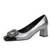 Correcto 1 The Brand 5299-K83 Zapatos de tacón alto para mujer, estilo fiesta, con bloques de color, punta cuadrada, hebilla metálica brillante y diseño de barbilla ligera._voghion.com