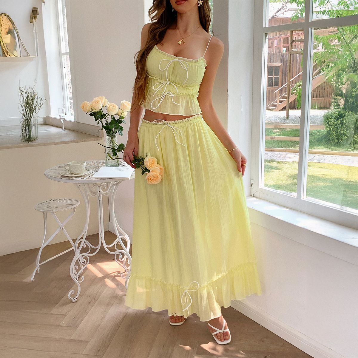 Damenbekleidung Urlaub Freizeit Meeresatmosphäre Mode Zweiteiliger Anzug Kleiner Hosenträgerrock_voghion.com