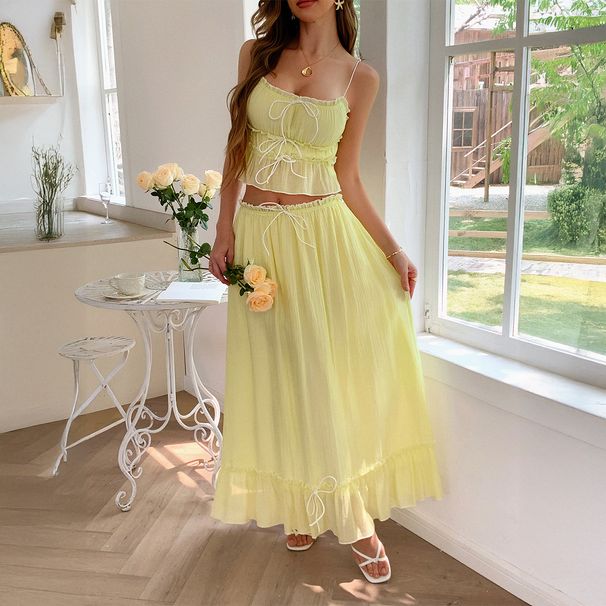 Damenbekleidung Urlaub Freizeit Meeresatmosphäre Mode Zweiteiliger Anzug Kleiner Hosenträgerrock_voghion.com