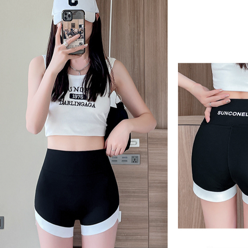 Kadın Giyim pantolon yoga spor şortları eklenmiş güvenlik pantolonları kadınlar için yaz yüksek belli kontrast renkli dar kalça kaldırma_voghion.com