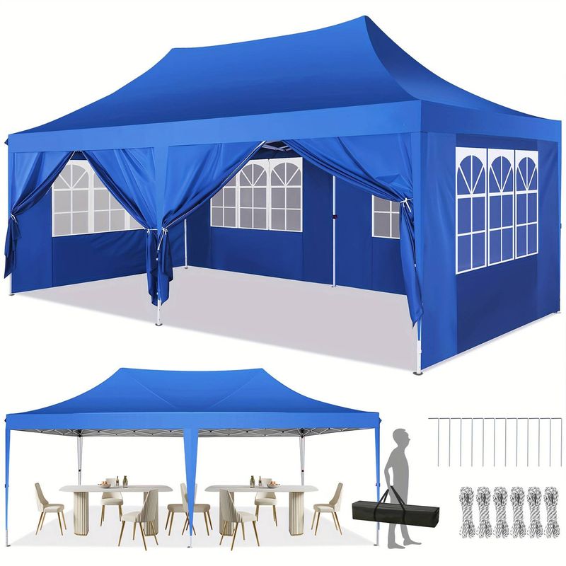 10x20 Pop Up Canopy Tent With Sidewalls,Party Tent Outdoor Gazebos, Waterproof & UV50+,3 Adjustable Heights,Higher Frame Design_voghion.com