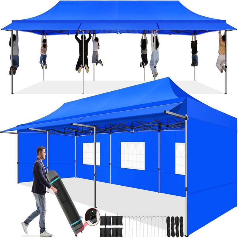 10x30 Pop Up Canopy Tent With Awning,Heavy Duty Canopy UPF 50+ All Season Wind Waterproof Commercial Outdoor Street Vendors Party Tents_voghion.com