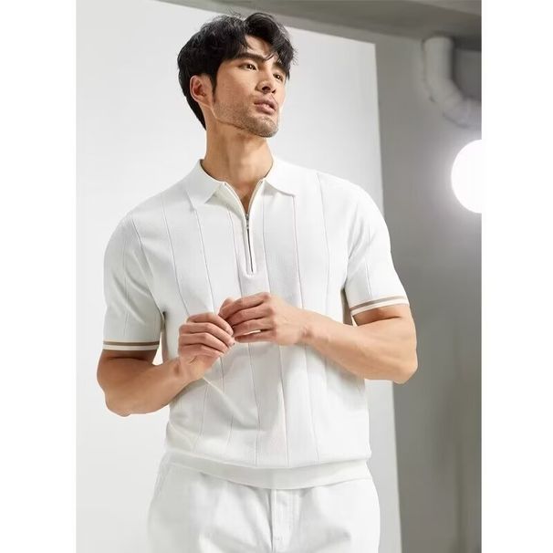Men's Clothing Ice Silk Knitted Tops High End Summer Light Luxury Men's Clothing Trendy Brand Fashion Short Sleeved Polo Shirt Half Zipper_voghion.com