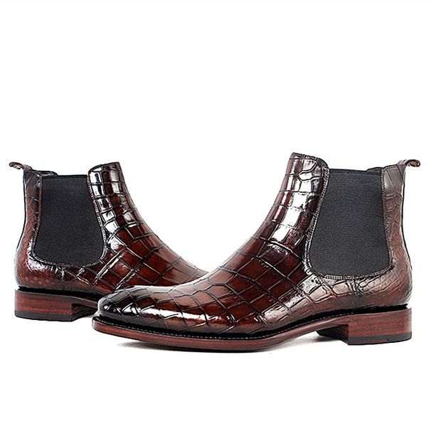 Herren-Slip-On-Arbeitsstiefel aus Leder mit Krokoprägung_voghion.com