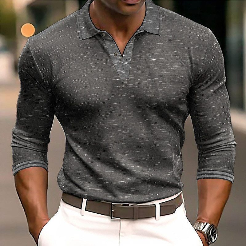 Plataforma geométrica gradiente linhas para negócios masculino 3D impressão casual primavera e outono camisa polo manga comprida_voghion.com