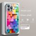 Heiße 3D-Regenbogen-Tetris-Block-Telefonabdeckung für iPhone 11 12 13 Pro Max X XR XSMax 8 14 Plus Stoßstangenhülle aus gehärtetem Glas_voghion.com