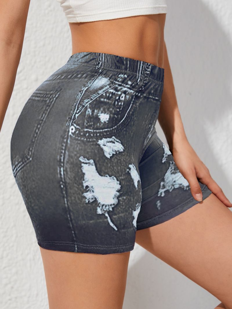 Damenbekleidung Damen Bedruckte Denim-Leggings für Yoga, Sport und Hüftheben, große Größe_voghion.com