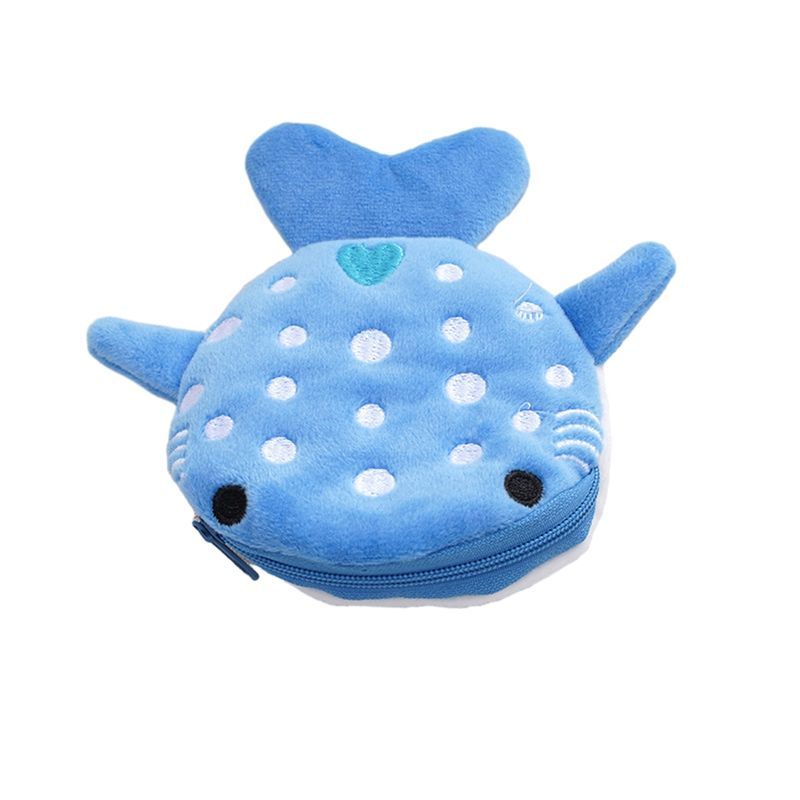 Children Purse Cartoon Shark Shape Zipper Closure Soft Plush Kids Wallet Changes Pouch Cosmetic Data Line Earphone_voghion.com