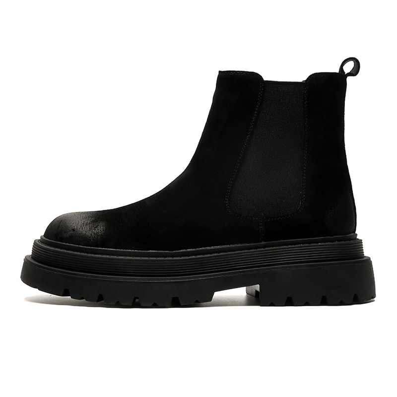 Buffny Men's Slip-On Chelsea Boots - Vintage British Style Chunky Sole Ankle Boots For Casual Wear (Black/Yellow)_voghion.com