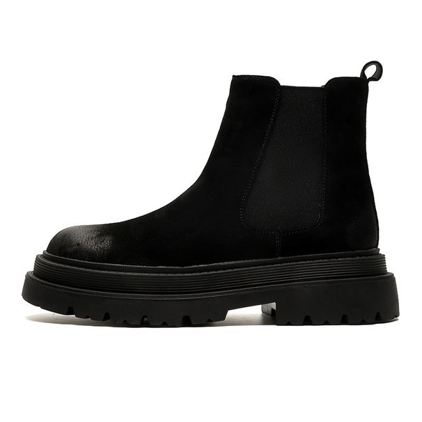Buffny Men's Slip-On Chelsea Boots - Vintage British Style Chunky Sole Ankle Boots For Casual Wear (Black/Yellow)_voghion.com