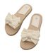 Damskor Sommar Ny inomhusfritid och bekvämt hem Lätt Tofflor Linne Rosett Flip Flops Platta halkfria sandaler_voghion.com