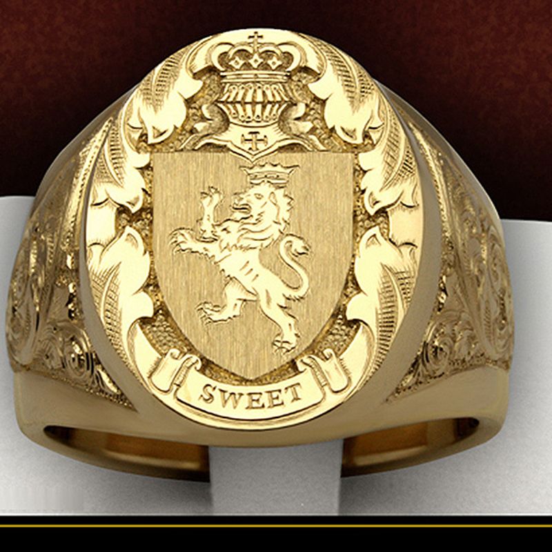 Dominierende Krone Löwe Siegel Vintage Gold Farbe Ringe für Männer Mode Hochzeit Schmuck Geschenk Accessoires Klobige Ringe_voghion.com