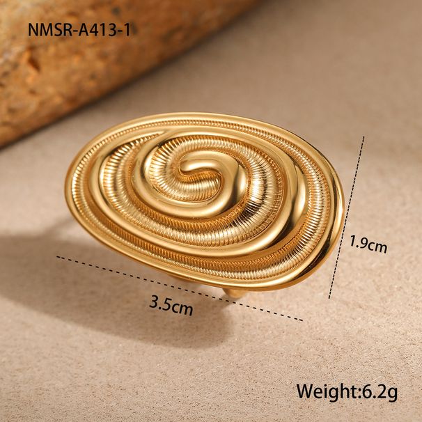 Anello aperto in acciaio inossidabile retrò con design a forma di conchiglia ovale placcato oro 18k_voghion.com