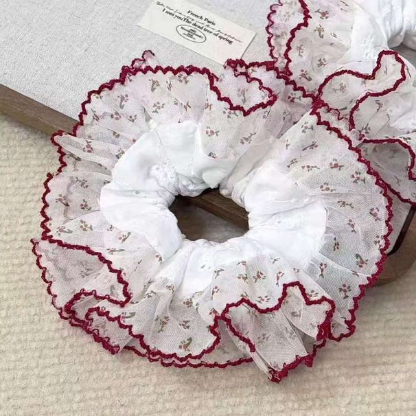 Fascia per capelli con intestino crasso in pizzo trasparente floreale, corda per capelli oversize tridimensionale, corda per capelli con testa a sfera elastica alta_voghion.com