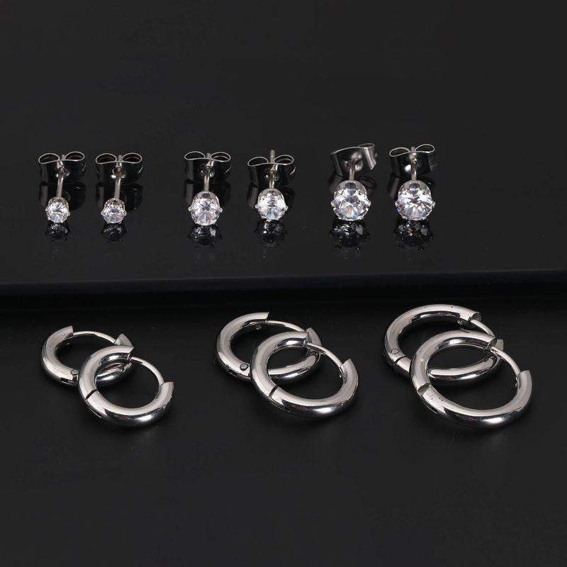 Brincos de aço inoxidável da moda, brincos de zircônia com seis garras, conjunto de combinação de brincos, pinos, brincos de osso de orelha_voghion.com