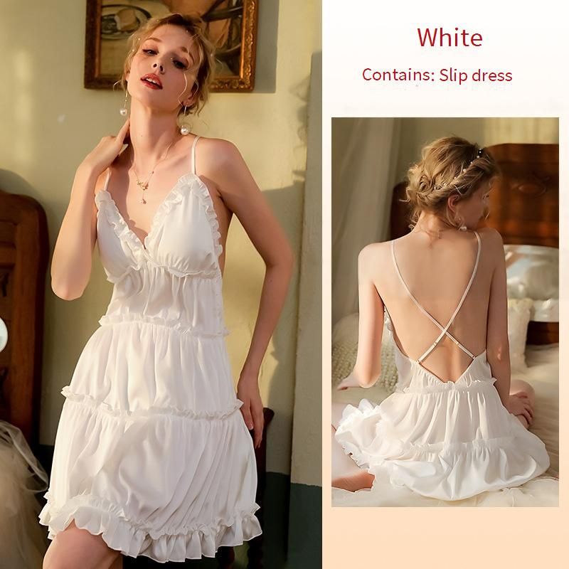 Women's Sleepwears New Satin Sexy Cake Suspender Skirt With Breast Pad Private Pajamas Sexy Pure Desire Nightgown_voghion.com