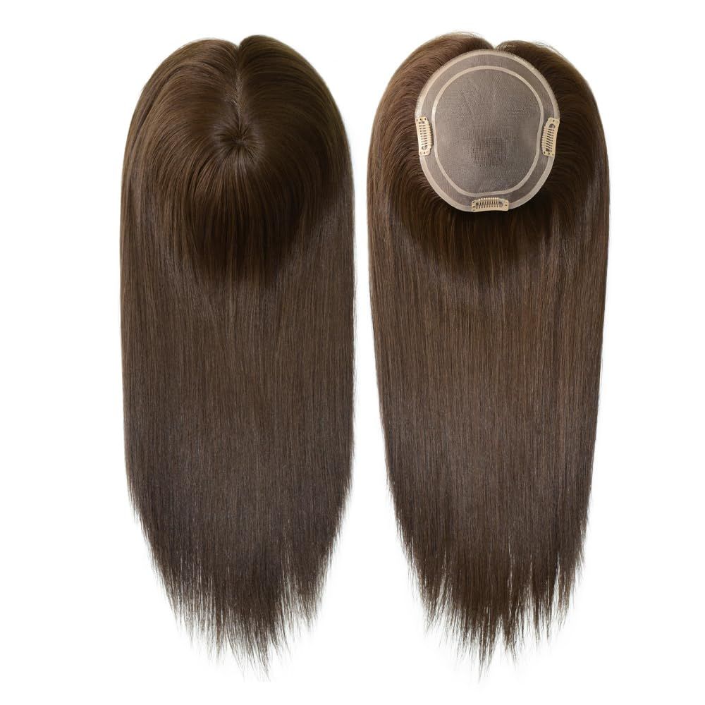 Fine Mono Center Topper For Women, 100% Human Hair Top Pieces Cuticle Hair, European Remy Hair Light Brown Color #L6 Hair Length 16 Inch_voghion.com