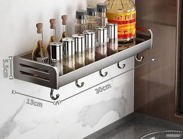 Gunmetal Bathroom Towel Rack Set - Space Saving Foldable Shelf With Corner Basket & Toilet Brush Holder - No Drill Installation_voghion.com