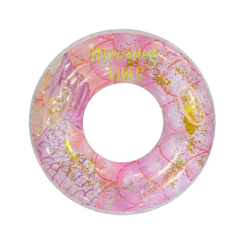 Dubbellaagse PVC zeemeermin zwemring voor kinderen van 6-12 jaar - Verdikte arm drijfband met handvatten en glitterschubben (inclusief luchtpomp en reparatiepatch)_voghion.com