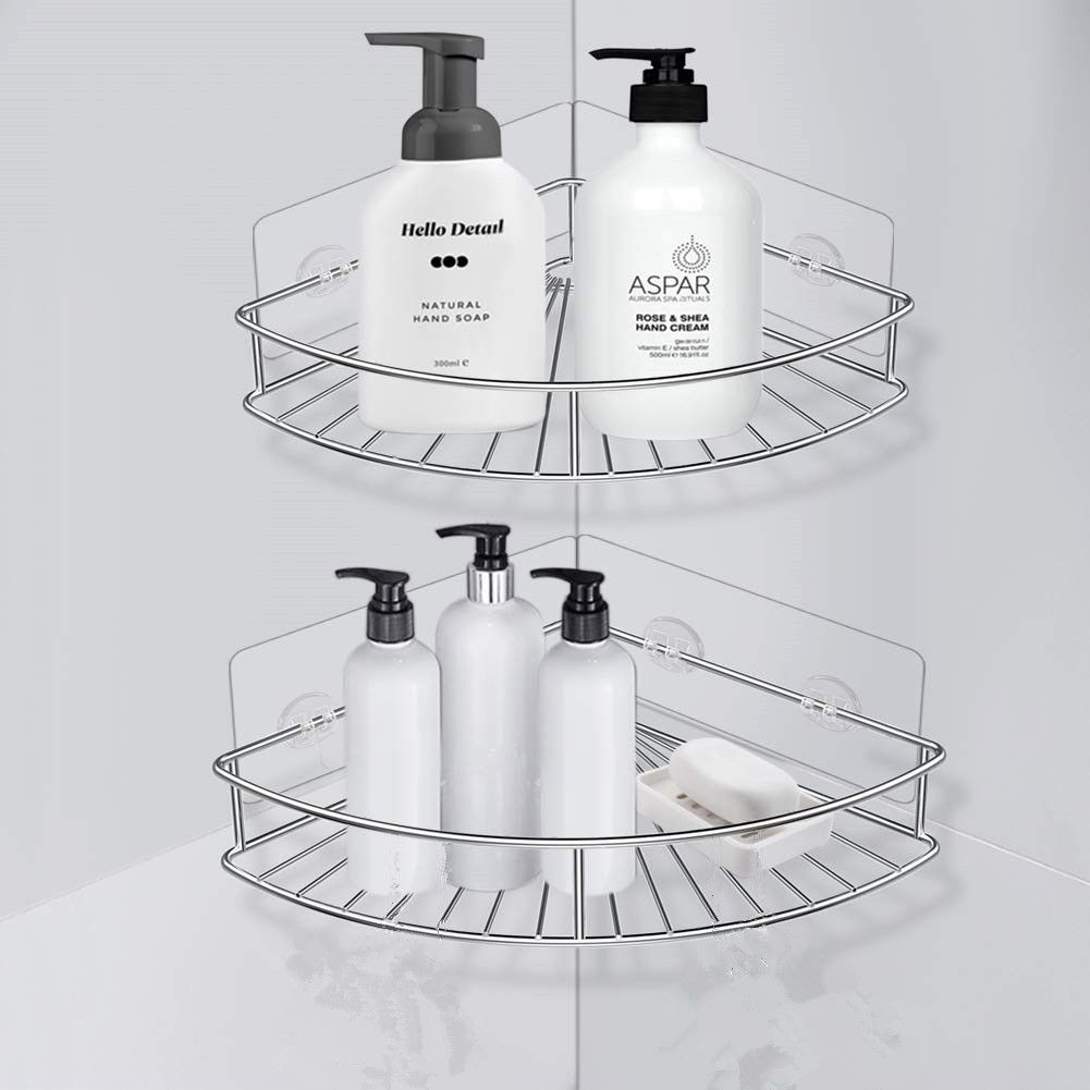 Portaoggetti adesivo in acciaio inox - Organizer per bagno senza foratura, set di 2 portaoggetti per articoli da toeletta, salvaspazio_voghion.com