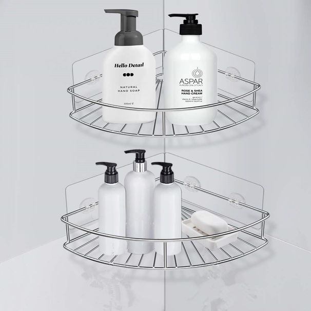 Portaoggetti adesivo in acciaio inox - Organizer per bagno senza foratura, set di 2 portaoggetti per articoli da toeletta, salvaspazio_voghion.com
