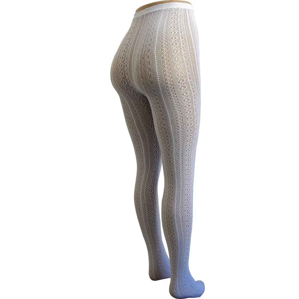 Modne koronkowe rajstopy Śliczne białe oddychające rajstopy żakardowe dla dorosłych_voghion.com