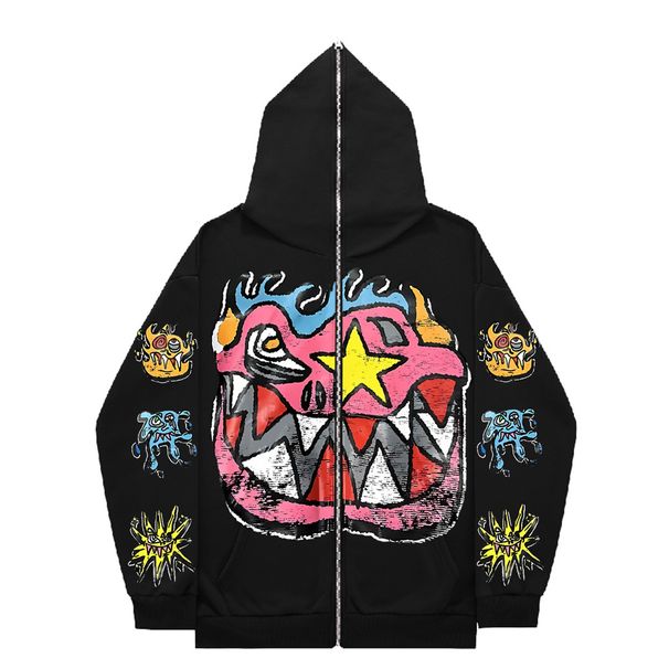 Felpa con cappuccio Gothic High Street con cerniera intera oversize unisex Streetwear Y2 Jacket_voghion.com