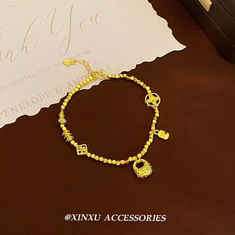 Ancient Method Wrapped Gold Tuotuo 2024 New Personalized Ethnic Style Versatile Bell Broken Silver Bracelet For Women_voghion.com