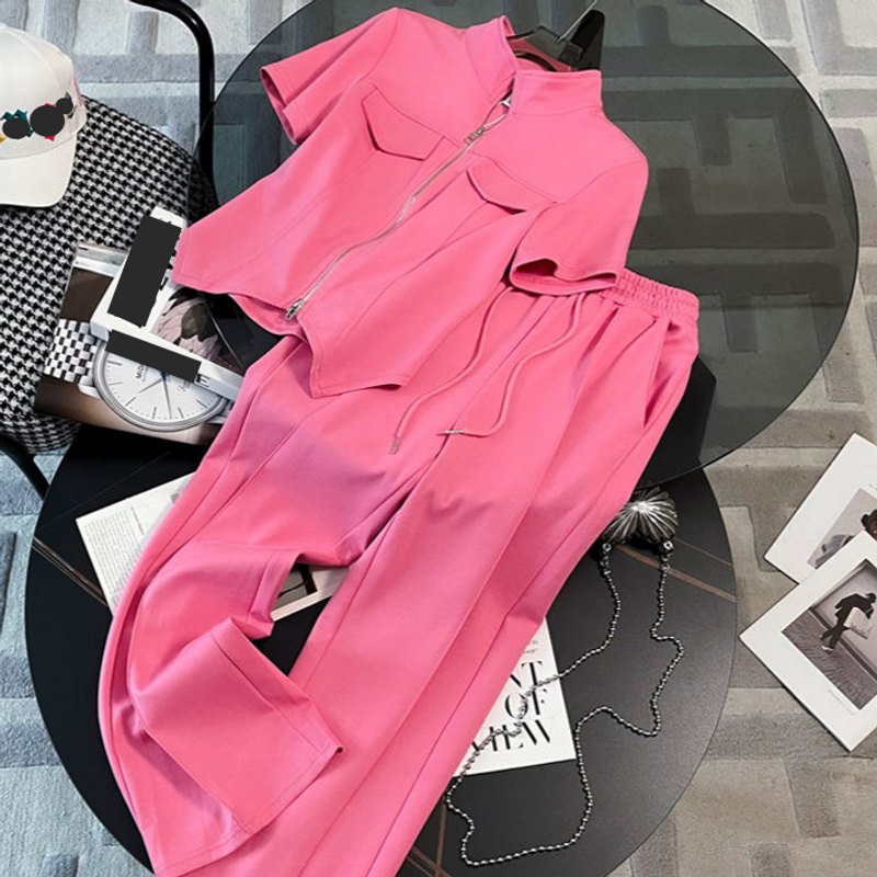 Dameskleding Hoogwaardig casual sportpak voor dames, nieuwe zomerstijl, modieuze en stijlvolle broek met korte mouwen en wijde pijpen, tweedelig pak_voghion.com