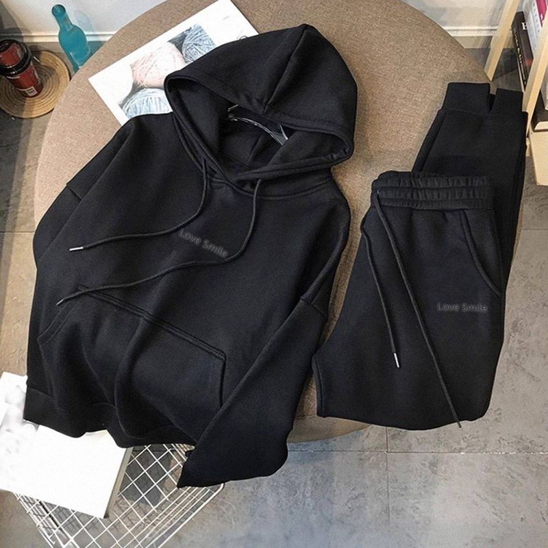 Women's Clothing Thick And Fleece Loose Hoodie Women's Trouser Suit Sports Casual Two-piece Set_voghion.com