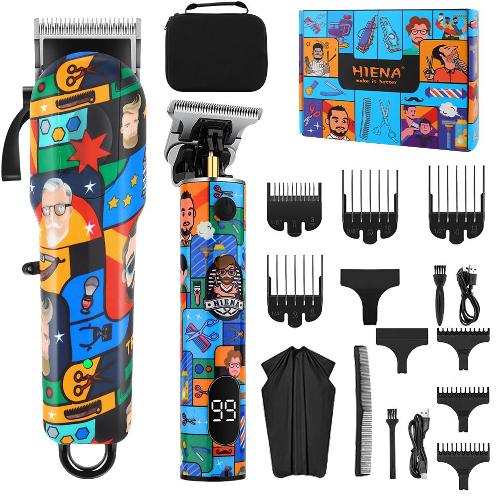 Professional Barber Clipper Set – Cordless Hair Trimmer Kit With Graffiti Design & Detachable Blades (USB Charging, Low Noise 36dB)_voghion.com