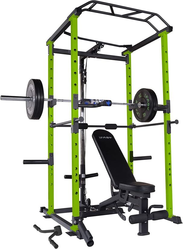 100lb Green Home Gym Set Multi-functional Power Cage, Home Adjustable Pullup Squat Rack 1000Lbs Capacity Comprehensive Fitness Barbell Rack_voghion.com