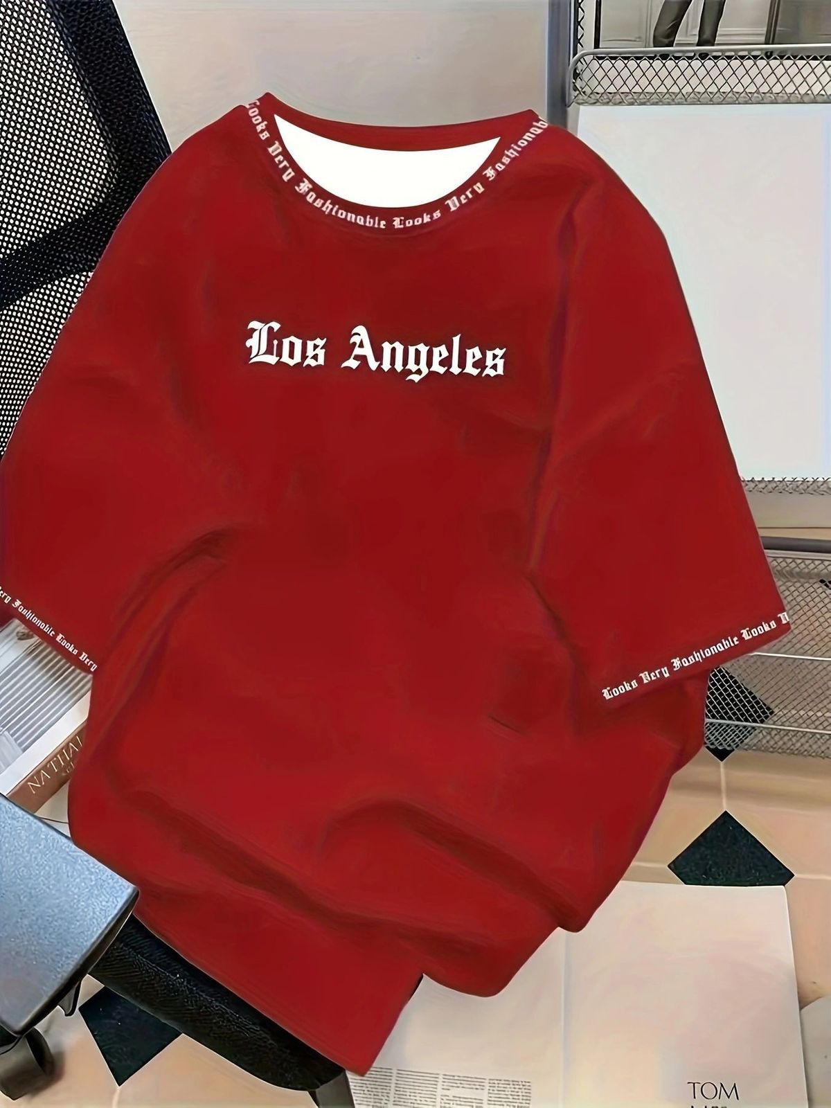 Modes vīriešu apģērbi Losandželosas T krekls ar burtiem ar apaļu apkakli, mīksts un elpojošs, īsām piedurknēm, vasaras ikdienas un ielas modes_voghion.com