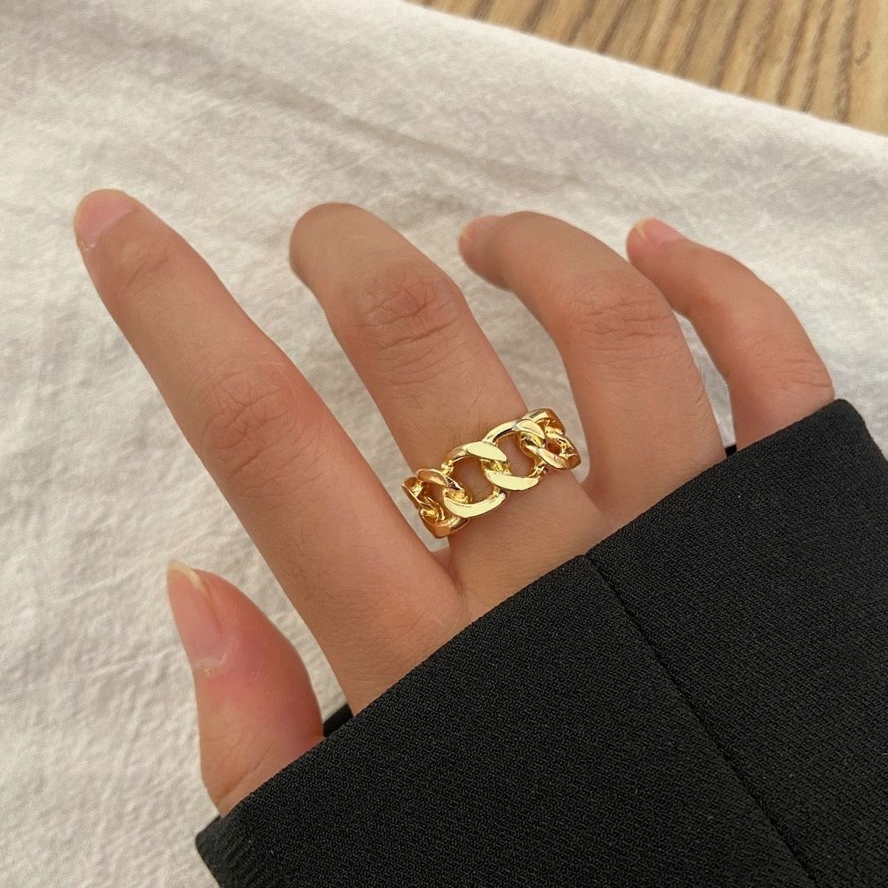 Anillo de dedo índice apilable de estilo minimalista con líneas irregulares abiertas para mujer._voghion.com