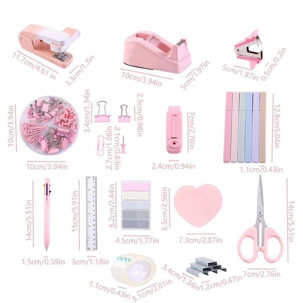 Pastel Stationery Set With Stapler, Scissors, Tape & Staple Remover - Cute Office & School Supplies For Students, Teachers & Professionals_voghion.com