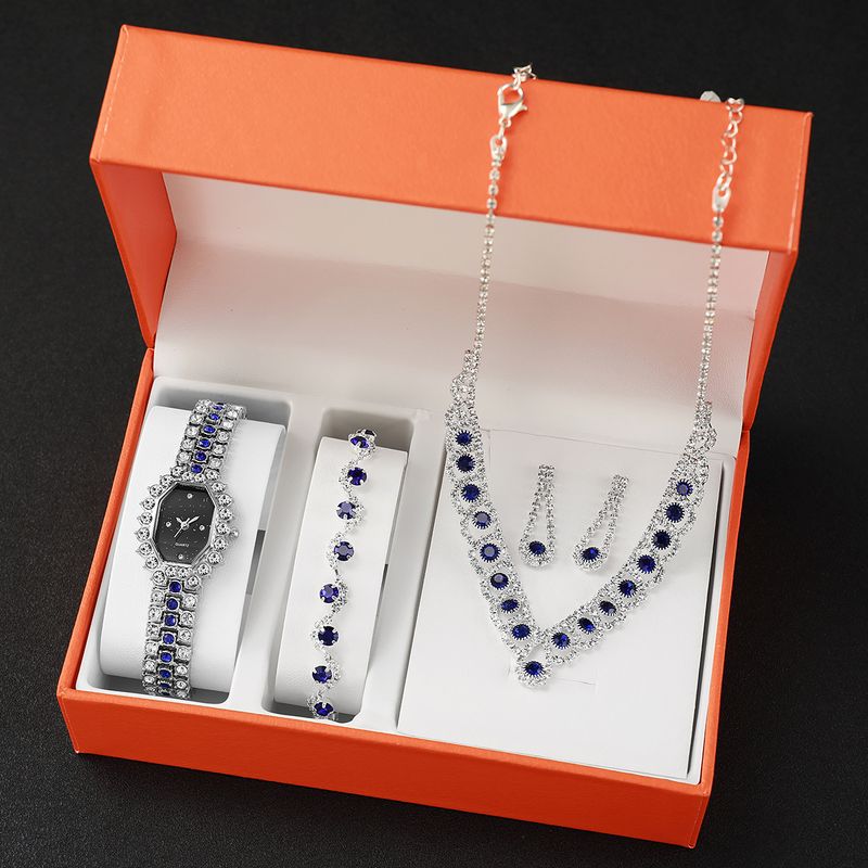 Relógio feminino com algarismos arábicos, céu estrelado, cravejado de diamantes, conjunto de joias com strass e safira_voghion.com