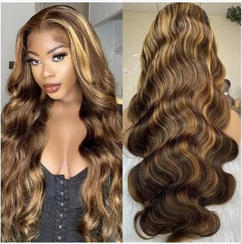 Highlight 30 32 inch  Lace Front Wigs Body Wave P4/27 Highlight Wig Human Hair Wigs For Women Ombre 13x4 Lace Frontal Wigs_voghion.com