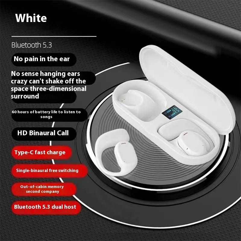 Atviros „Bluetooth“ ausinės, belaidės, kaulų laidumo, stereo, 30 val. grojimo trukmės, IPX5 atsparumas vandeniui, patogus kabliuko dizainas, sportui / bėgimui._voghion.com