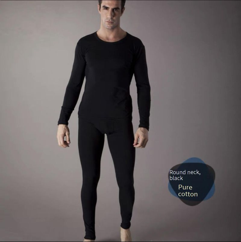 Completo intimo termico da uomo – 95% cotone con scollo a V e calzamaglia lunga (M-XXL, peso medio, strato di base traspirante per l'inverno, nero/bianco/grigio)_voghion.com