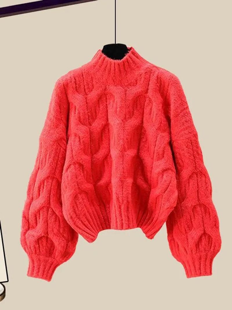 Inverno quente conjunto de três peças roupas femininas senhoras do escritório engrossar camisola de malha + colete de lã de cordeiro + calças conjuntos para mulher_voghion.com