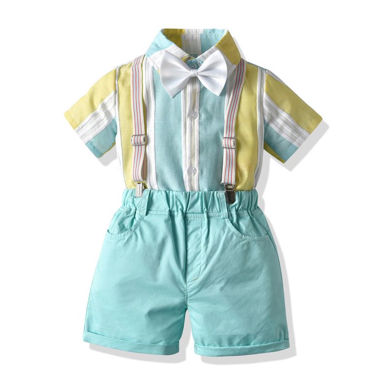 Baby clothes Gentlemen's suit Summer boys matching short shirt suspenders set children's formal banquet dress_voghion.com
